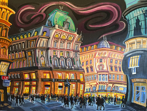 ZONA COMERCIAL (VIENNA). Oil on canvas. 97 x 130 x 3,5 cm.