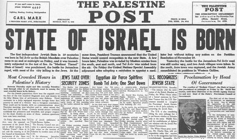 Palestine Post may 14 1948, israel born, Pentecost