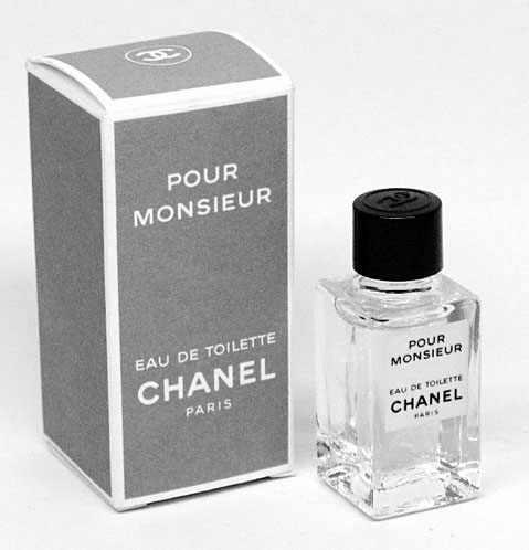 POUR MONSIEUR - EAU DE TOILETTE POUR HOMME  - FLACON SECTION CARREE, ETIQUETTE BLANCHE - CONTENANCE NON INDIQUEE