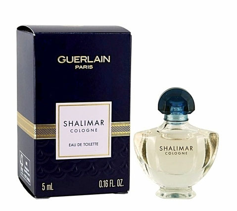 SHALIMAR COLOGNE : EAU DE TOILETTE 5 ML - MINIATURE EN VERRE TRANSPARENT, BOÎTE STANDARD BLEU MARINE ET  ROSE