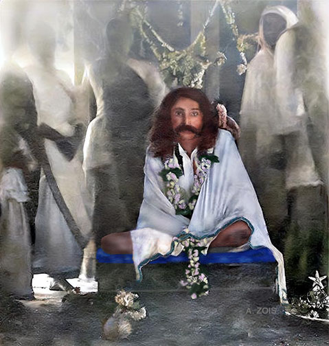  Meher Baba on 19th Feb. 1926, sitting on Sai Darbar platform, in India.  Image rendered by Anthony Zois.