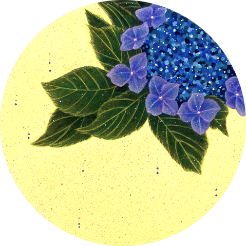 「久遠の庭　紫陽花」雲母壁面画/Φ145mm/￥55,000(税込)