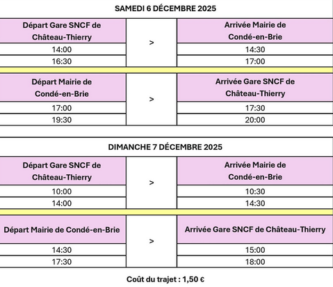 Une navette, sans réservation, circulera samedi 06 et dimanche 07 décembre.