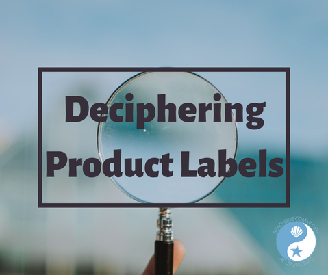 "Deciphering Product Labels" over a magnifying glass on the Beachside blog