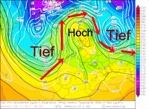 Abb. 7 | © wetter3.de | Strömungskonstellation am 09. November 2011