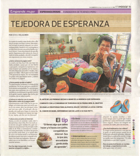 Esperanza Rosas en el diario El Comercio del 12 de agosto, 2012