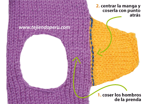 Cómo coser una manga recta con punto atrás (dos agujas o palitos)