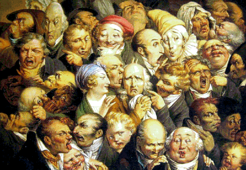 Louis Boilly, Réunion de trente-cinq têtes d'expression, huile sur papier, 19x25 cm, vers 1823-1828.
