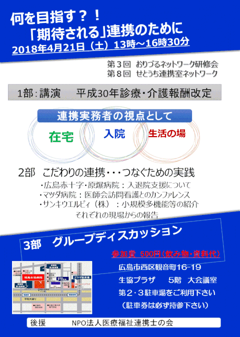 第３回おりづるネットワーク研修会・第８回せとうち連携室ネットワーク２０１８年４月２１日