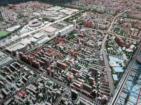 Peking im Modell (oben links im Bild das "Vogelnest" genannte Olympia-Stadion)