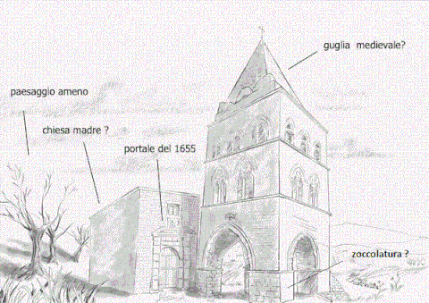 Ricostruzione grafica di "come doveva probabilmente apparire la Chiesa di S. Nicolò e Torre dei Ventimiglia in origine" (disegno di G.A. Scarpa tratto dal web)