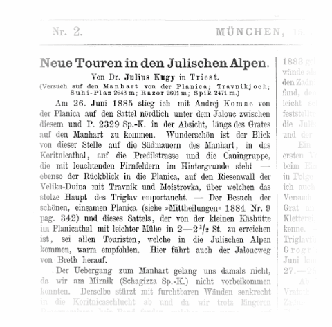 Früher Aufsatz von Julius Kugy in den Mittheilungen des DOEAV 1886