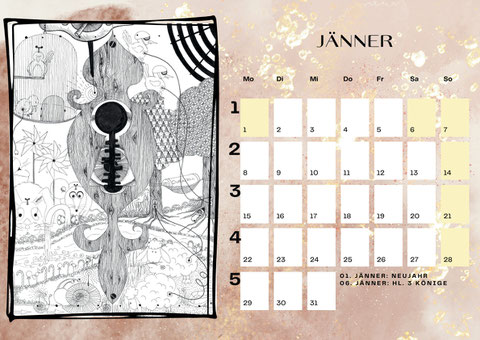 Zentangle Wandkalender S/W Schlüsselloch