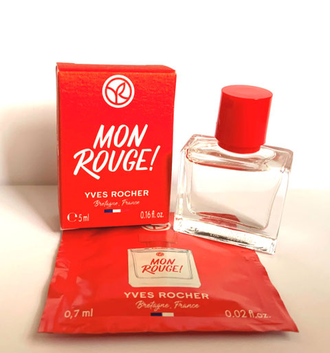 2020 - YVES ROCHER - MON ROUGE ! MINIATURE 5 ML AVEC LA POCHETTE PARFUMEE COORDONNEE