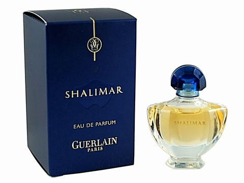 SHALIMAR - EAU DE PARFUM 5 ML : DANS GROSSE BOÎTE STANDARD BLEU MARINE - LA MINIATURE POSSEDE UNE SERIGRAPHIE DOREE EN FACADE