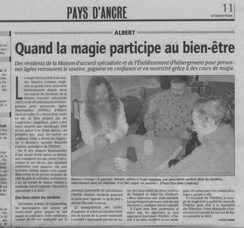 "Projet Magique" à l'Hôpital d'Albert. Courrier Picard du 30 décembre 2009. Page 11