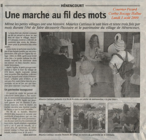 Balade contée à Hénencourt. Courrier Picard du 3 août 2009