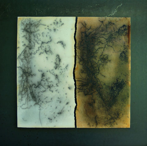 Terre cuite enfumée sur plaque d'acier - Hauteur : 27cm - Largeur : 27cm - Collection de l'artiste