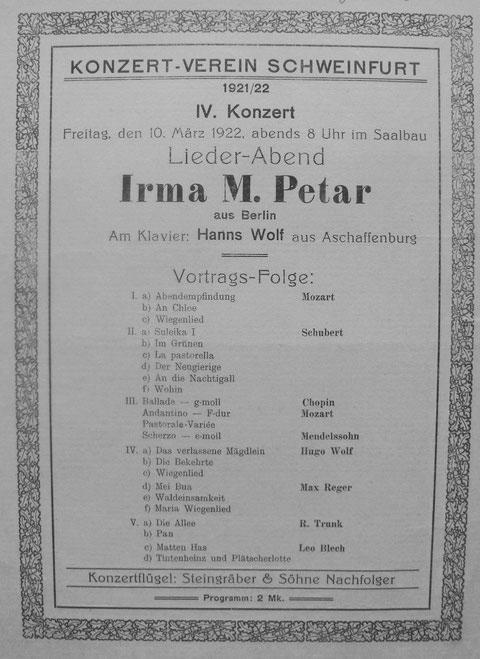 März 1922 - Liederabend des Konzert-Vereins Schweinfurt