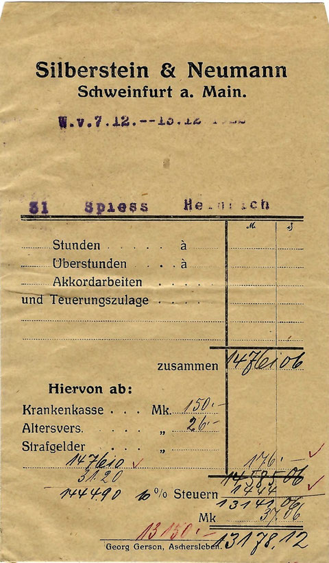 In jungen Jahren arbeitete Heinrich Spieß in der Schuhfabrik des jüdischen Kaufmanns Ludwig Silberstein, dessen Fabrik die Nationalsozialisten enteigneten. 