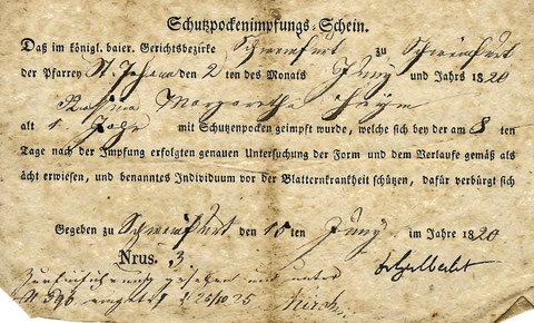 Schutzimpfung gegen Pocken in Schweinfurt , 15. Juni 1820, in Schweinfurt
