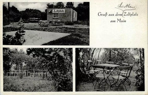 Gegenüber Oberndorf (andere Mainseite)  gab es in den 1950ern diesen Zeltplatz. Inhaber "Robert Hessler +Frau"