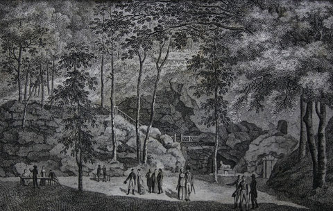 Der Erdfall und die neu entdeckte Höhle bey Liebenstein aus Taschenkalender von 1802 - Sammlung Frau Pfannstiel/Schweinad
