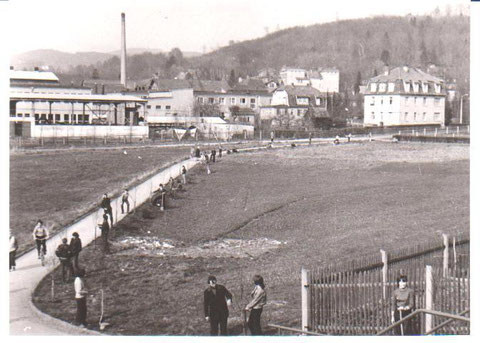 Leuchtstoffwerk und Haus Sonneck rechts und Pflanzaktion im Park mit ganz vielen Helfern !