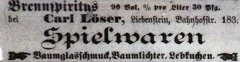 Es muss geklärt werden, wo die Bahnhofstr. 183 zu finden war. Kann Carl Löser mit Wilhelm Löser verwandt gewesen sein ? Stammgast 01.12.1900 - Quelle Monika Reich, geb. Claus
