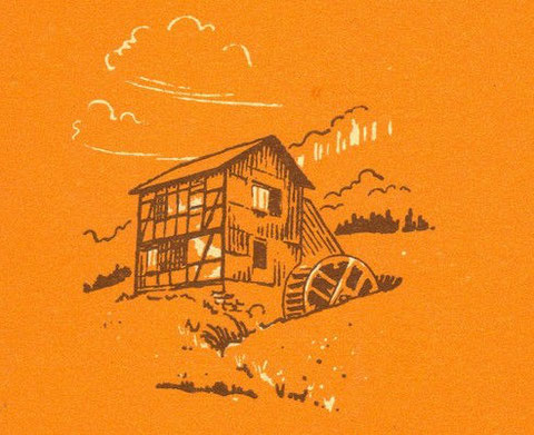 Titelbild mit einer Steinbacher Schleifkothe zum Wanderheft " Bad Liebenstein und Brotterode " vom VEB Bibliographisches Institut Leipzig 1957 - verfasst von Dr. Herbert Kürth