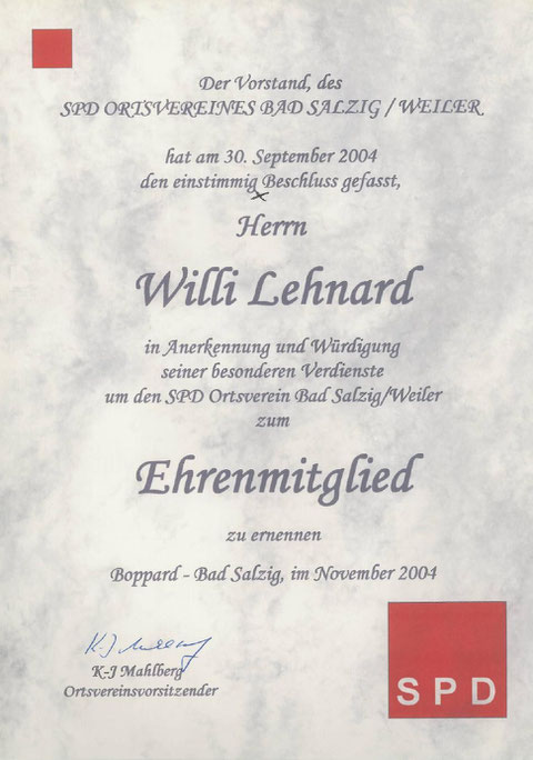 Ehrenmitglied Willi Lehnard