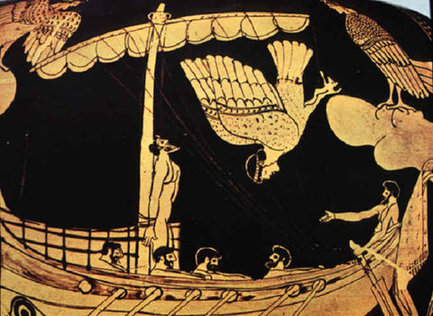 Odiseo y las sirenas, vaso del siglo V a.C. Grecia