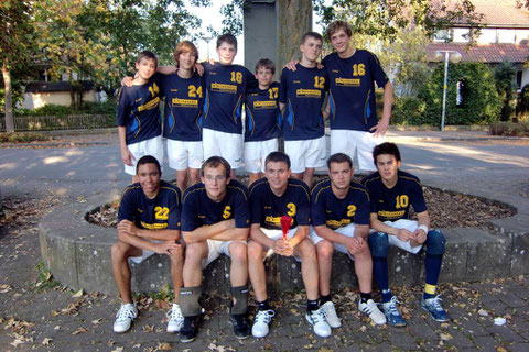 Unsere Turniersieger (oben v.l.n.r.): Nico Krimmel, Christian Beck, Nicolas Grabner, Marcel Krimmel, Juraj Valovic und Jan Kölzer. Erst im Endspiel gescheitert (unten): Alexander Stober, Dimitri Kektschiew, Danny Krimmel, Oliver Werner und Kim Tiprangsee
