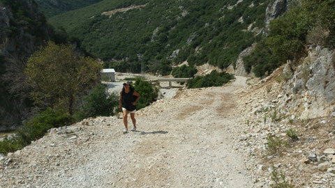 No way für unseren Sporti. Die Straße geht noch 83km bis Vlorë durch die Berge 