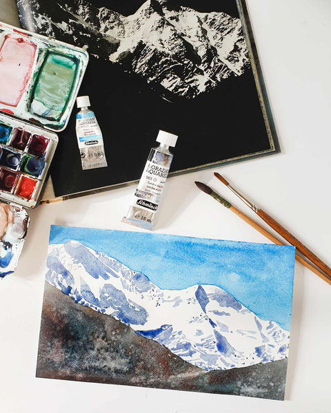 watercolor, Aquarellkurs, online Aquarell malen lernen, Watercolor online festival 2024, Landschaftsaquarell, Aquarell landschaft, Berge mit Aquarellfarben malen, wie malt man Landschaften mit Aquarellfarben, Malkurs, granulierende Farben, Schmincke 