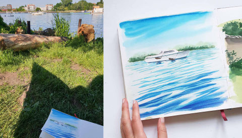 Skizzenbuch, Urban sketching, nature sketching, Reiseskizzenbuch, Landschaftsaquarell, Malkurs Berlin, Malen lernen Berlin, sketchonlocation, draußen malen, Aquarell malen lernen