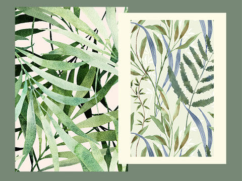 Aquarell Blätter; tropical; tropische Blätter; Palmen; Bettwäsche; Nahtlosmuster; Textildesign; Musterdesign; Heimtextilien; Lizenz; Musterdesigner; Surfacedesign; Patterndesigner