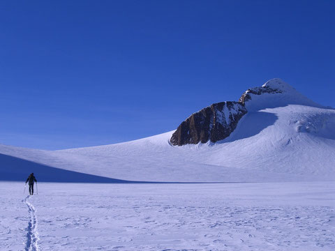 Hans auf dem weitläufigen Griesgletscher im langen Zustieg zum Blinnenhorn