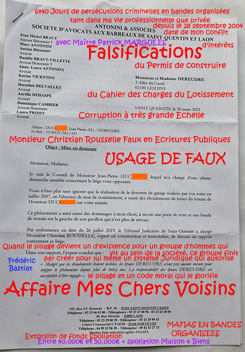 AFFAIRE MES CHERS VOISINS  LRAR du 30 Mars 2021 SCI Marc ANTONINI & ASSOCIES Faux Criminels en Bandes Organisées www.jenesuispasunchien.fr www.jesuispatrick.fr www.jesuisvictime.fr