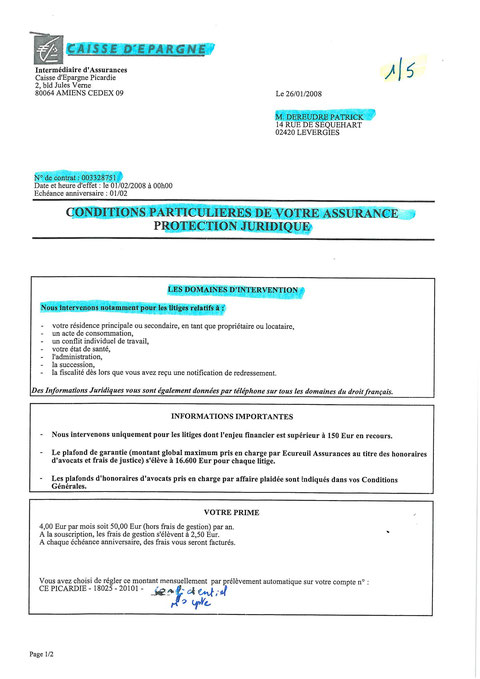 Contrat protection Juridique de la CAISSE D'EPARGNE  du 26 janvier 2008 page 1/5 voir site www.maisonnonconforme.fr