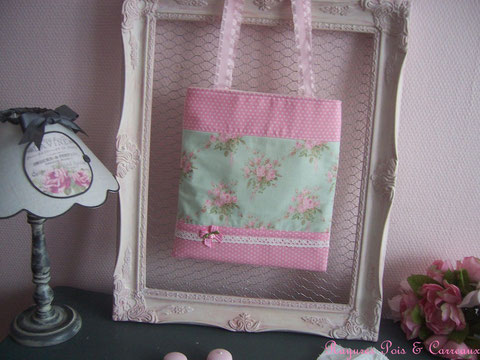 Sac/ Tote Bag Shabby et Rose Bonbon -24euros (frais de port compris)- réf: Sac 0118161 -
