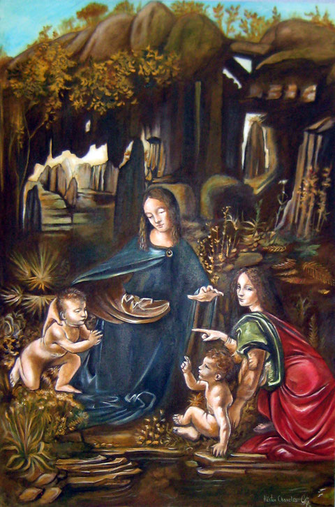 Virgen de las Rocas. Leonardo daVinci. 60X90 cm. Oleo sobre lienzo