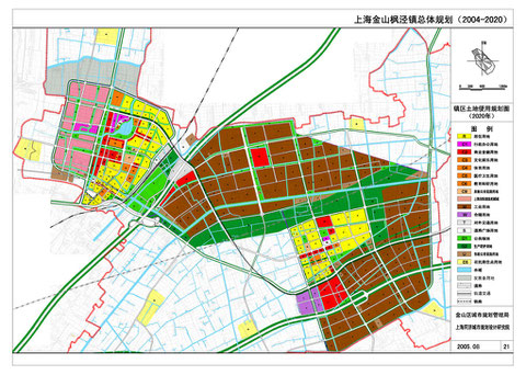 上海金山枫泾镇总体规划图2004-2020年显示现代新春苑枫桥紫郡小区为现代农民居住区