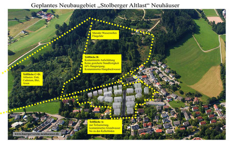 Luftbildaufnahme des geplanten Neubaugebietes Stolberg-Altlast Neuhäuser