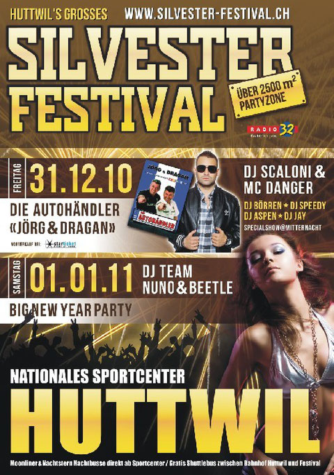 Sportcenter Huttwil, Sivester Festival, DJ Aspen, 2010, Die Autohändler, DJ Börren, 31.12.2010, DJ Scaloni, DJ Jay, SBB, Moonliner