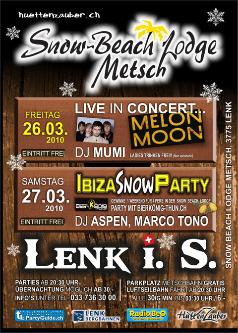 Ibiza Snow party, DJ aspen, Snow beach lodge metsch, Lenk