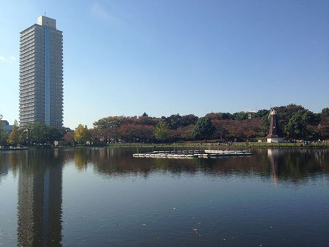 写真：企業活性化センターの入るアイタワーと、目の前に広がる都立浮間公園