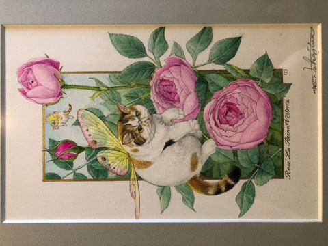 中島祥子「ローズ・ラ・レーヌ・ヴィクトリアン」 ¥77,000 水彩 310㎜×400㎜(内寸160㎜×210㎜)