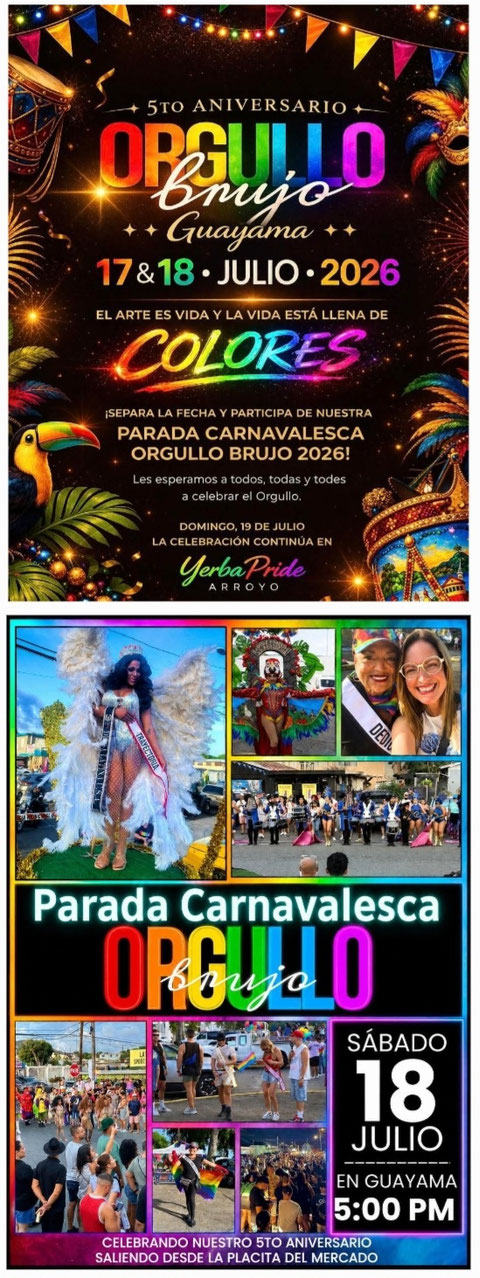 [Pride Season 2026] 👨🏻‍⚕️🇵🇷Orgullo Brujo- 5.ª edición🌈 Apertura: 11:00 am Viernes 17 & Sábado 18 de julio de 2026 Gayama, Puerto Rico  Para más información y programa de eventos accede al carrusel de imágenes.  Te invita: Orgullo Brujo  #Guayama 🫂 #PuertoRico 🇵🇷 #DerechosHumanos 🇺🇳 #AmorEsAmor 💞 #Equidad 🏳️‍🌈 #PrideSeason2026 🏳️‍⚧️