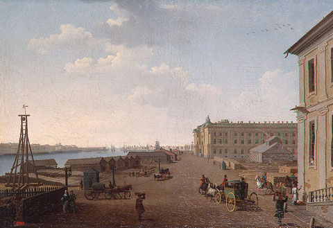 El malecón de la isla Vasilievski y la Academia de Bellas Artes. Óleo sobre lienzo. Benjamin Patersson.